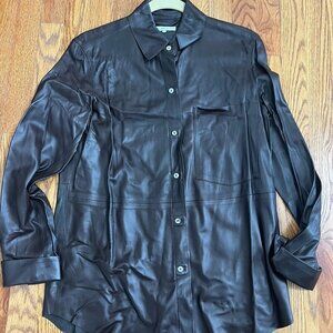 Vince 100% Lamb Leather Button Down Shirt Brown Size M